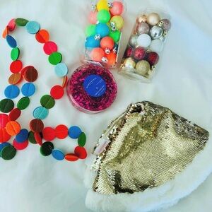 Small Mini Christmas Tree Decoration Lot Neon Rose Gold Sequin Ornaments Garland
